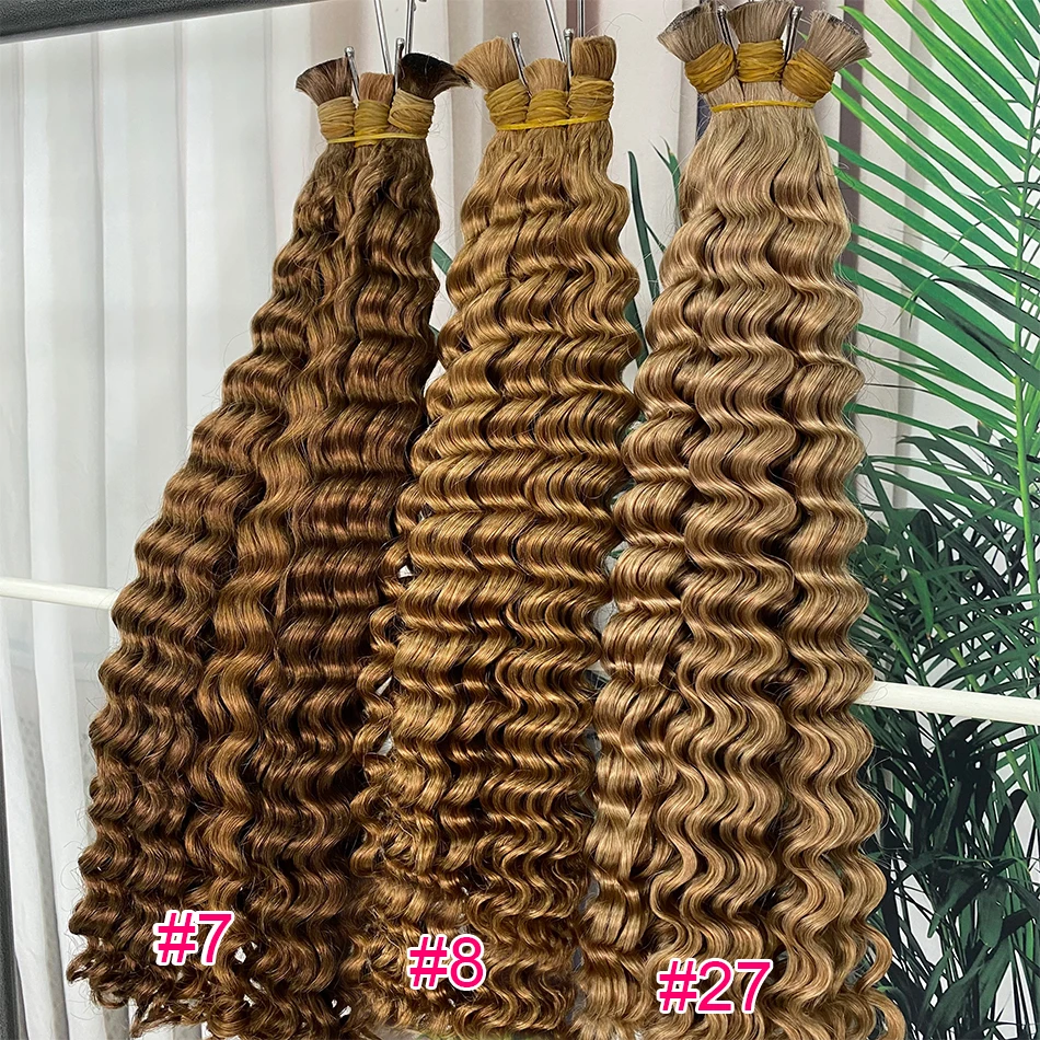Bundles No Weft for Boho Braids 100% Human Hair Extension Bundles Braiding Vietnamese Hair Human 27/613 Highlight Deep Wave Hair