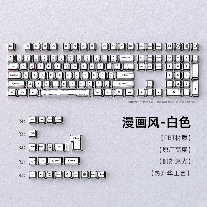 Spot wholesale cross-border comic white keycap original small full set of 125 keys side engraving luminous thermal sublimation P
