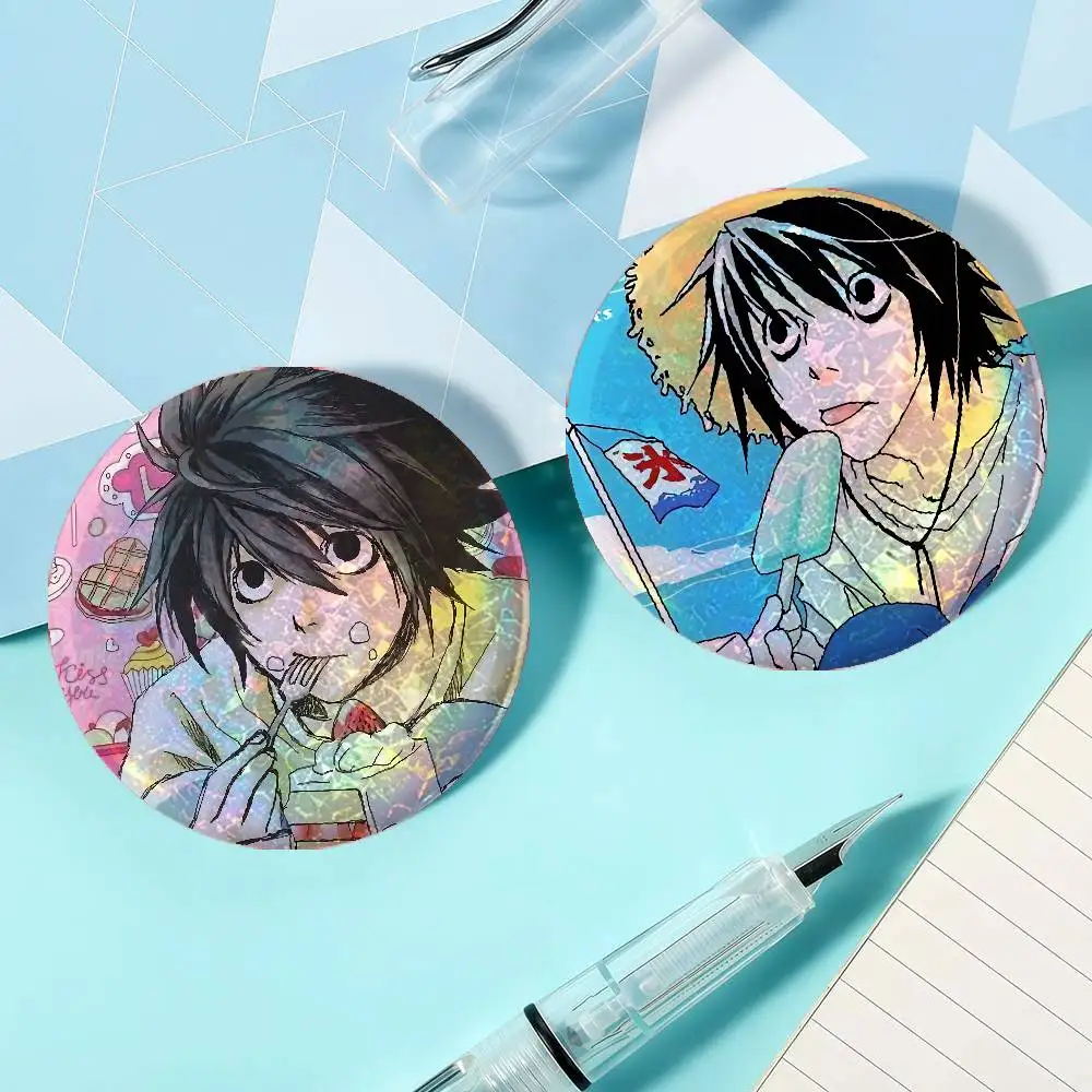 L From D-deaths N-note Anime Game Laser Double Flash Tinplate Badge Cartoon Character Pin Brooch Fan Collectible Cosplay Merchan