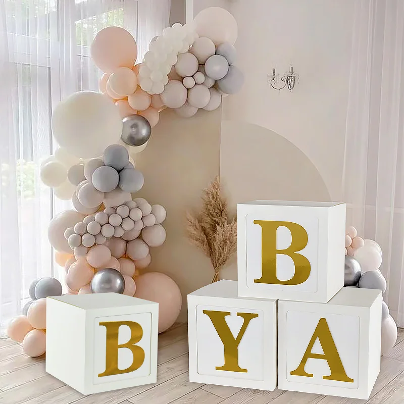 

5pcs/set Transparent Letter Baby Shower Balloon Box Eid Gender Reveal Baptism Party Backdrop Wedding Birthday Party Decoration