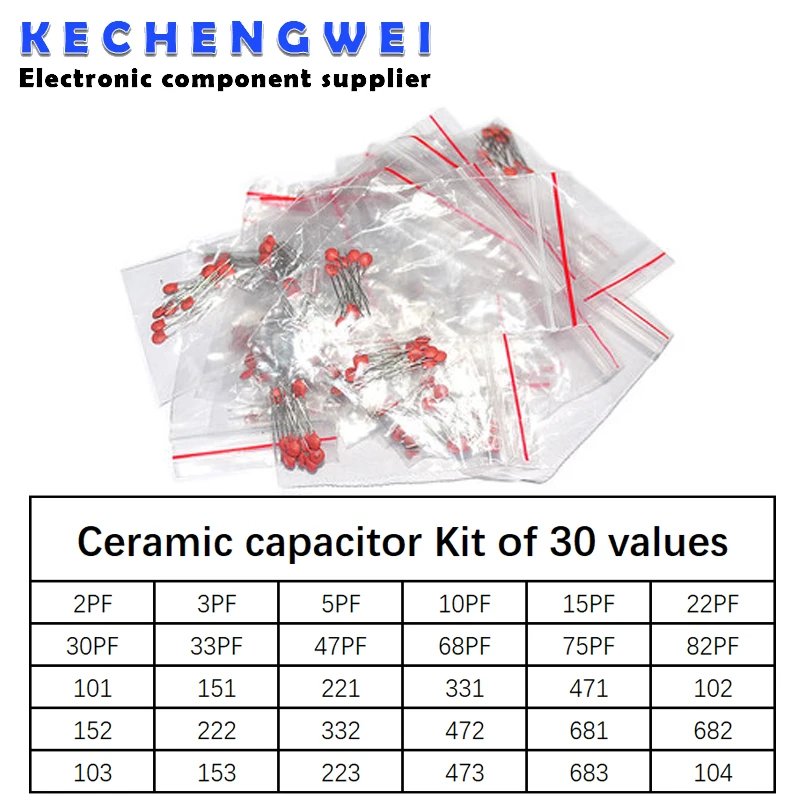 

Керамический конденсатор, 30 значений, 50 в, 300 шт., набор в ассортименте, 30 значений * 10 шт. = 300 шт.