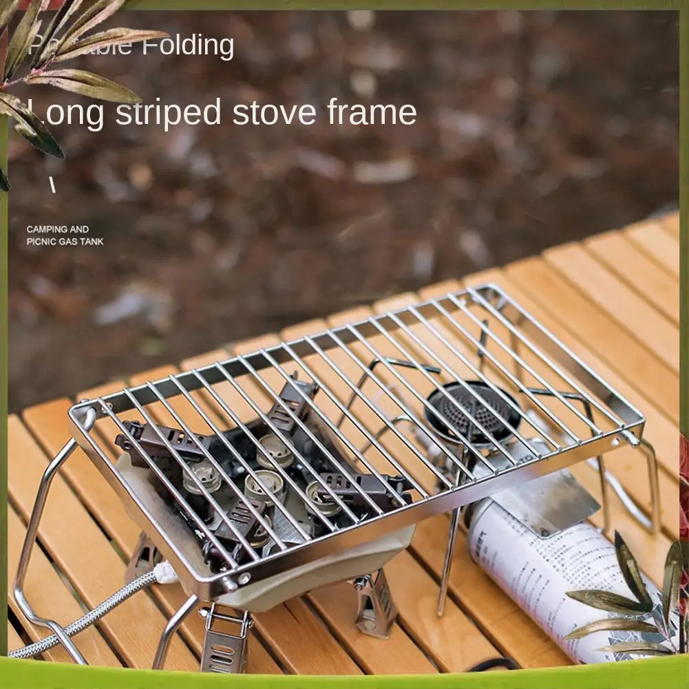 

Reliable-Outdoor Striped Barbecue Grill Stainless Steel Pot Folding Bracket Portable Rack Drain Rack Barbecue Grill