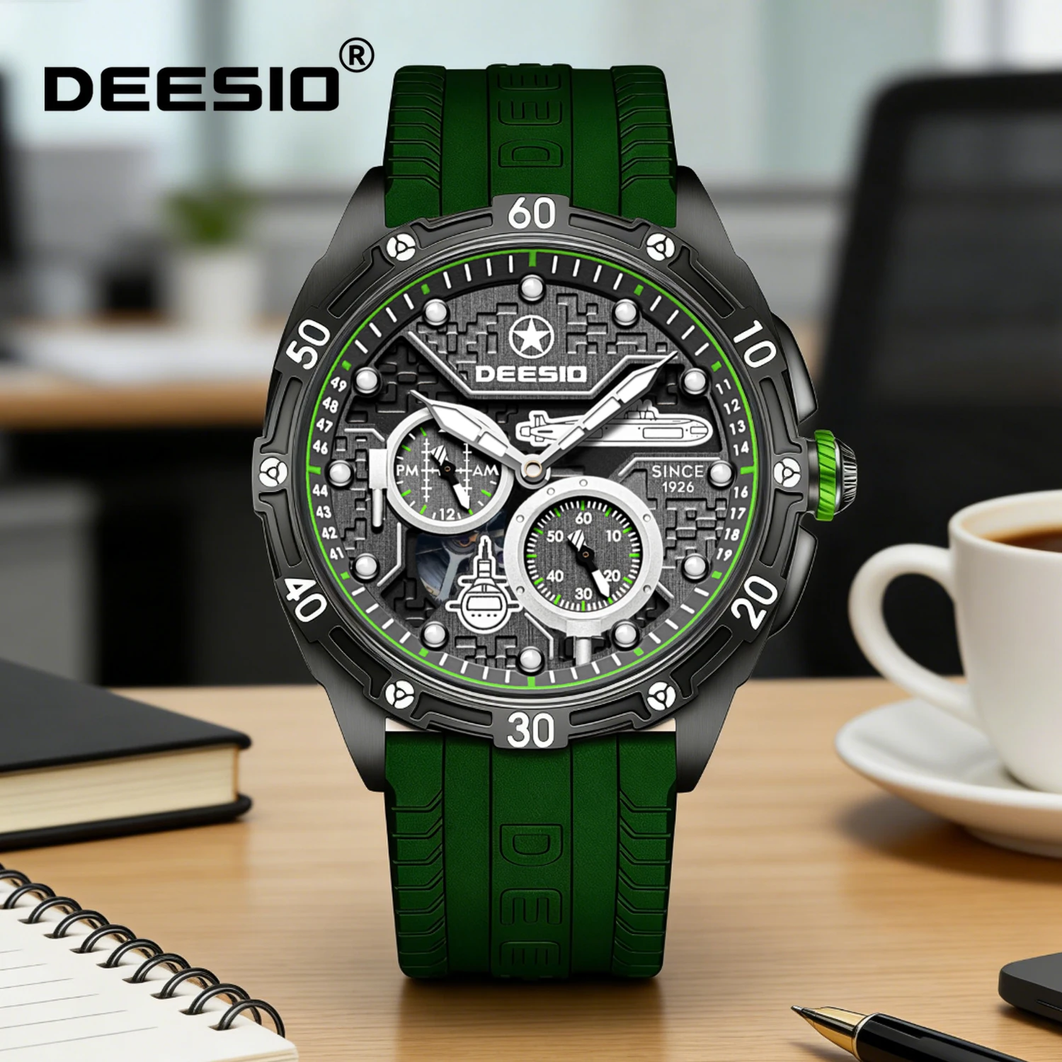 

Deesio Trendy Men's Automatic Mechanical Watch Self-winding Skeleton Stainless Steel Case Water-resistant with Luminescent Hands