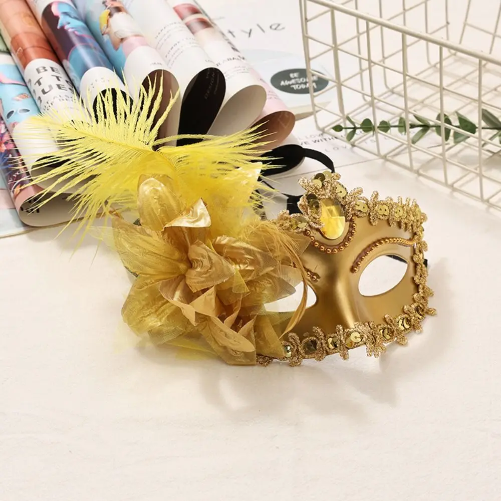 Rhinestone Half-Face Mask Multicolor Flower Feather Mask Seductive Style Masquerade Masquerade Ball Mask Makeup Festival
