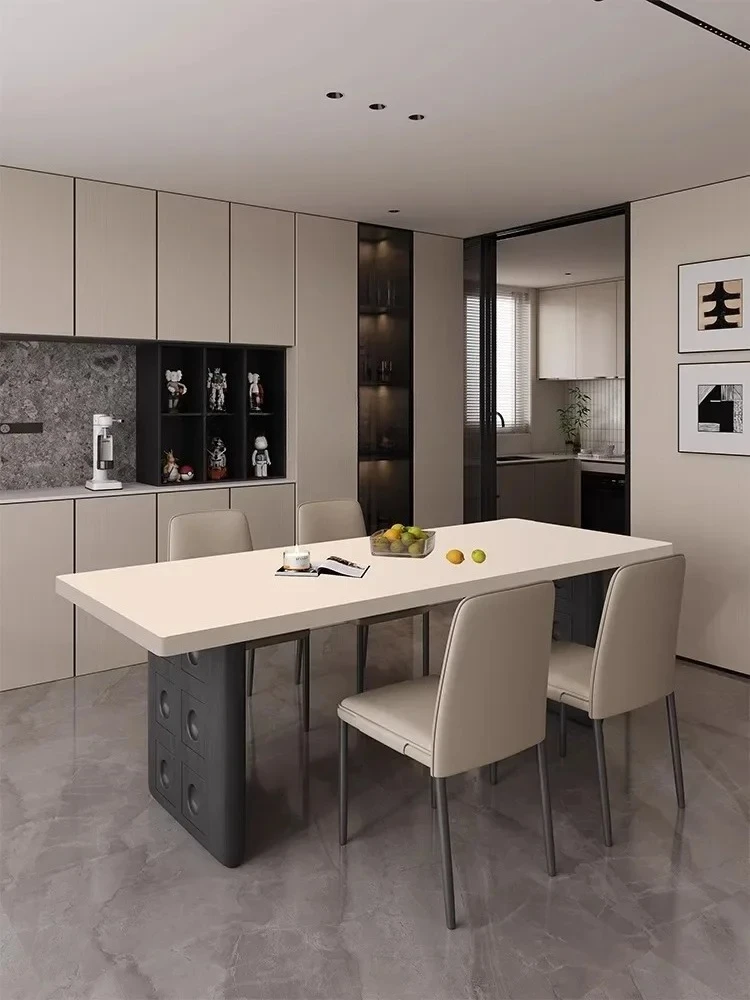 Tavolo da pranzo in lamiera di pietra Stile silenzioso Supporto completo Tavolo sospeso inferiore ispessito Casa rettangolare in legno massello