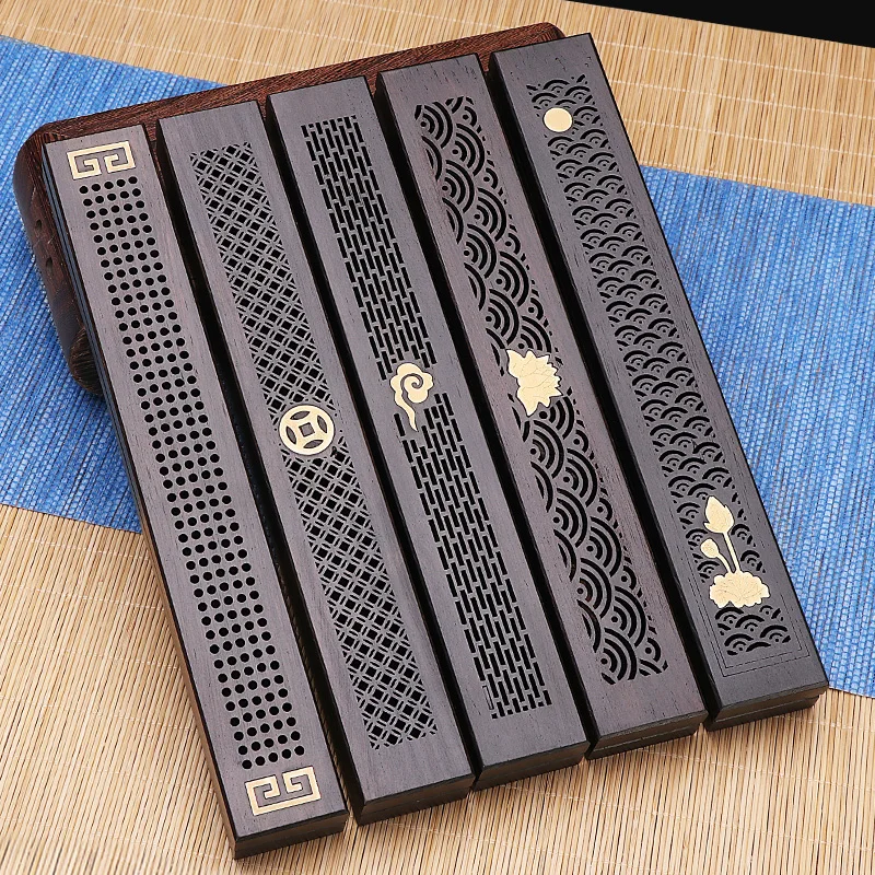 Ebony sleeping incense box Household indoor seat solid wood wire incense box incense insert tea ceremony agarwood incense burner