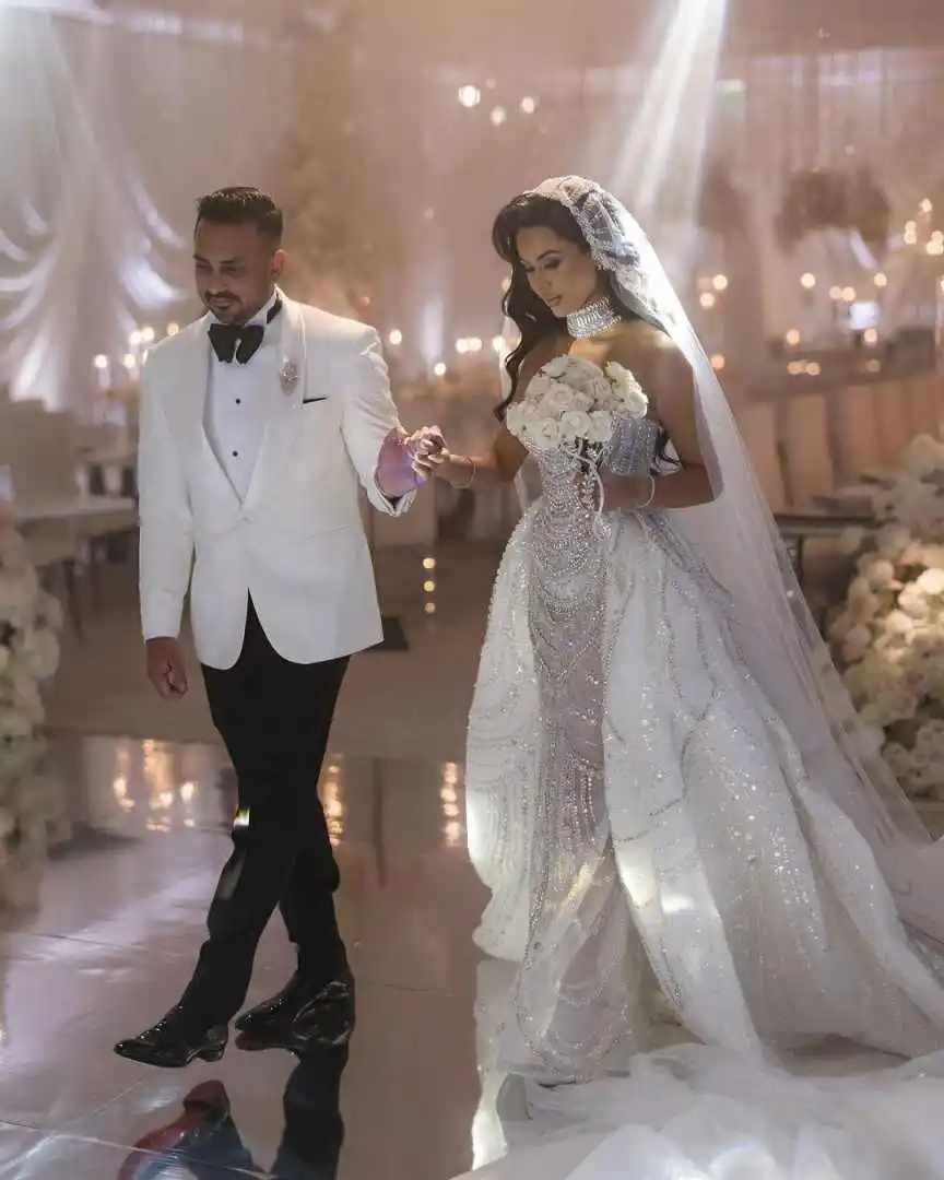 فساتين زفاف رائعة حورية البحر بدون حمالات كريستال مطرز بالخرز فساتين زفاف مصنوعة حسب الطلب فساتين حفلات بدون ظهر Vestido de novia