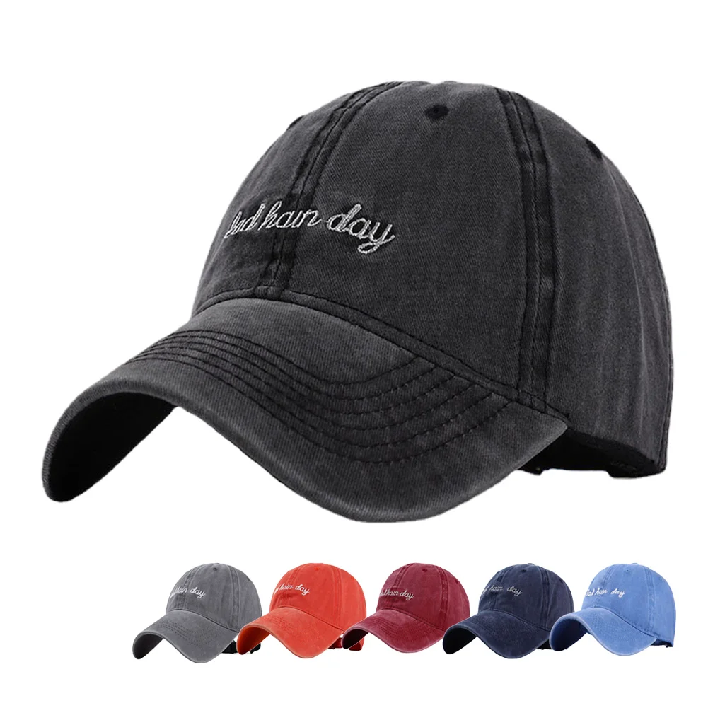 Fashion Bad Hair Day Letter Embroidery Wash Cotton Baseball Caps Hip Hop Outdoor Adjustable Casual Dad Hats for Men Women