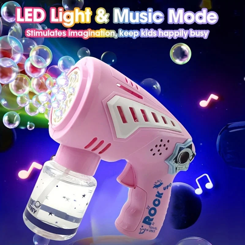 252, neues Modell einer Seifenblasenmaschine, mit LED-Lichtern und Musik, einem automatischen Seifenblasenmacher mit Weltraummotiv, der einen endlosen Spaß bietet