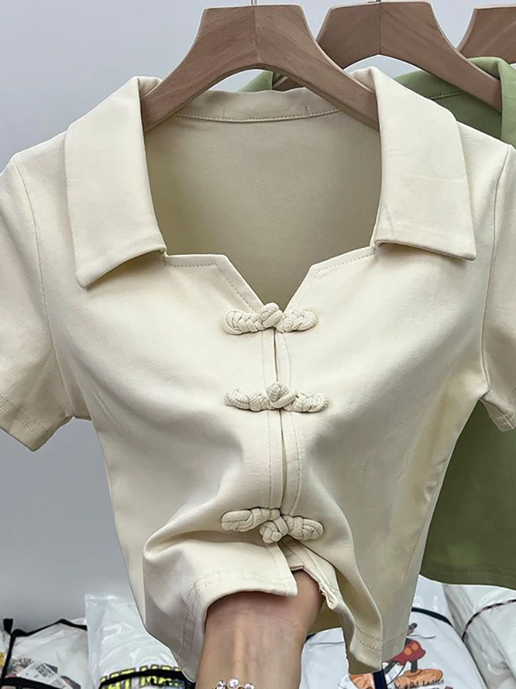

plus Size Shirt Short Sleeve Women's Style Button Design Summer T-Shirt Comfortable Polyester Fiber Commute Ethnic Style