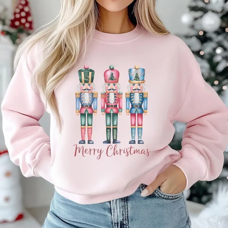 Bonito quebra-nozes moletom de natal presente do feriado das mulheres com capuz cottagecore presente natal outono e inverno manga longa pulôver