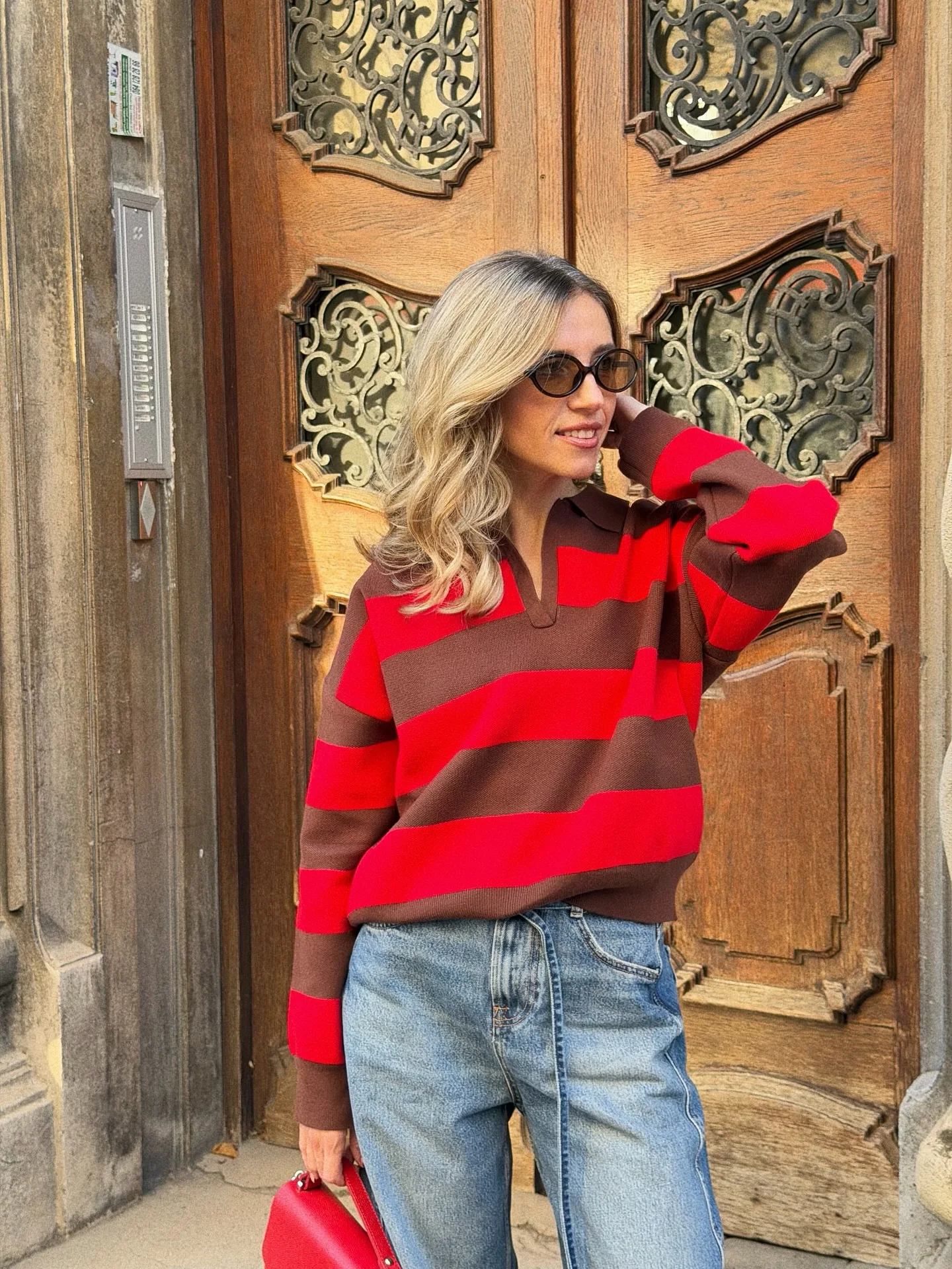 المرأة الخريف الشتاء الصلبة بولو طوق سترة البلوز سترة الإناث أنيقة الدافئة الأصفر الرمادي مخطط محبوك اقتصاص سترة #3