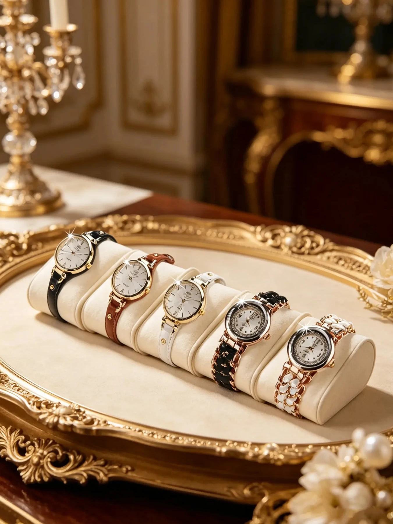 5Pcs Women Quartz Watch Set, 5 Styles Weekly Rotation Wear Elegant Ladies Wristwatch Leather Chain Band Female Watch