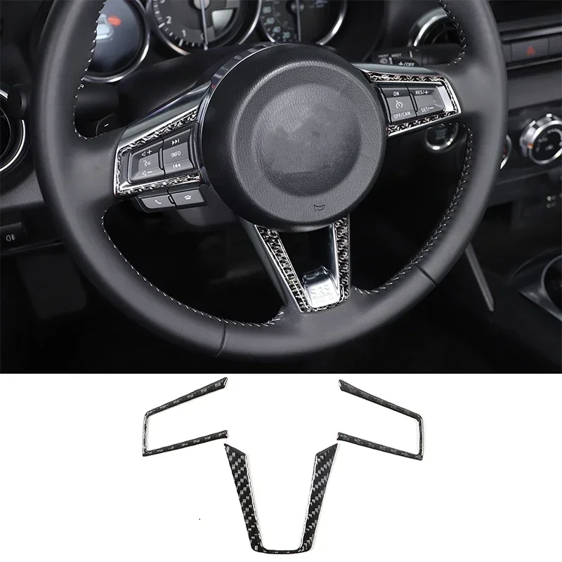 Soft Carbon Fiber Car Steering Wheel Button Decorative Frame Sticker Trim for Mazda MX-5 2016-2023 Car Accessories