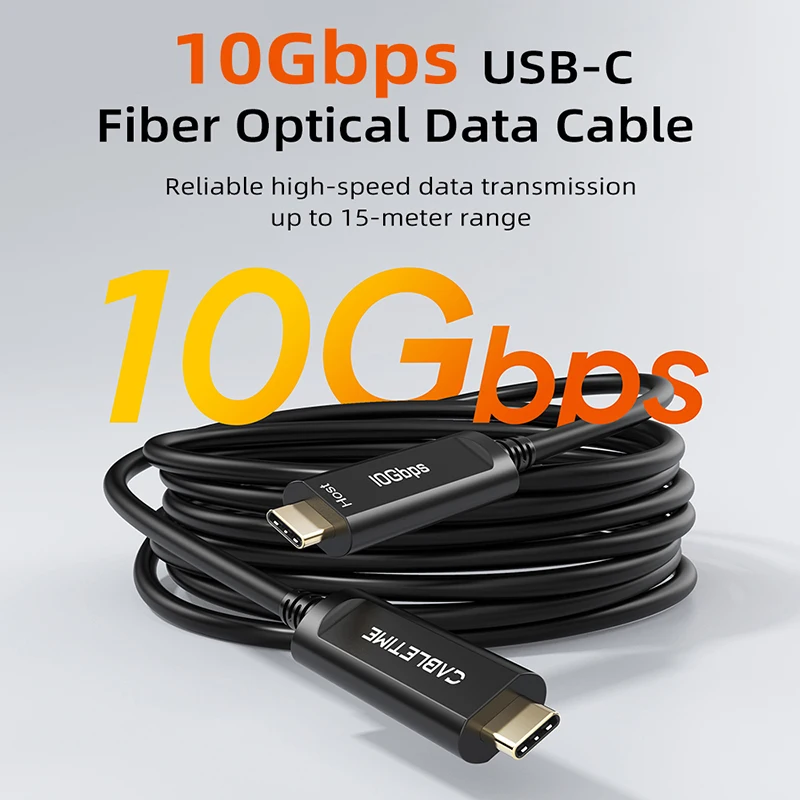 CABLETIME USB C 3.2 Gen 2 액티브 광 데이터 케이블 AOC 광섬유 데이터 전송 USB C 케이블 10Gbps 5M/10M/15M 게임용 VR…