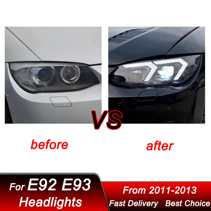 البوب سيارة المصابيح الأمامية لسيارات BMW 3 سلسلة M3 E92 E93 2011-2013 LED كشافات الجمعية ترقية عالية تكوين العارض عدسة الملحقات