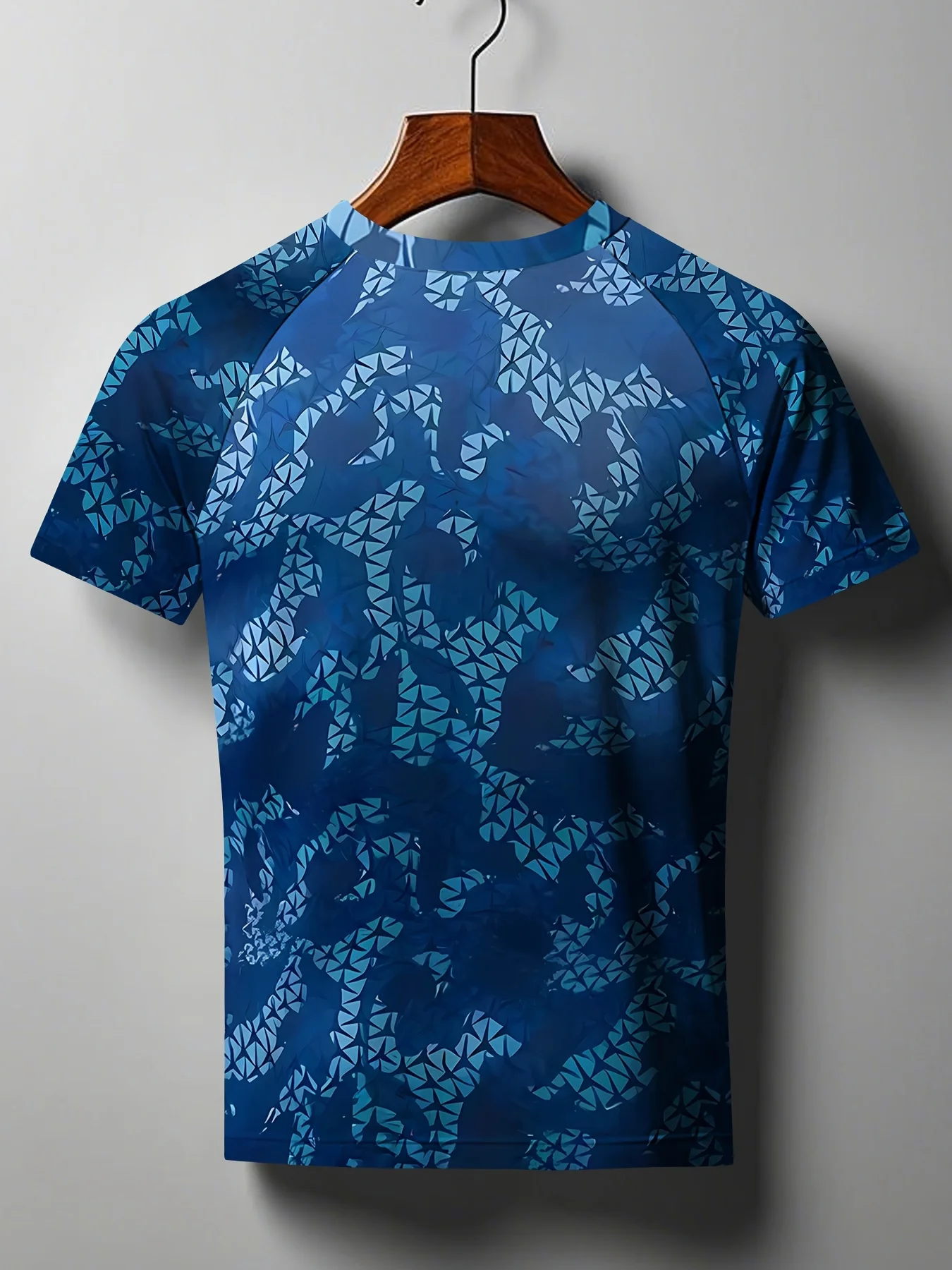 Men Quick Dry High Elastic Sport T Shirt Blue Camo Triangle Print Raglan Sleeve Breathable Fitness Top - view 4