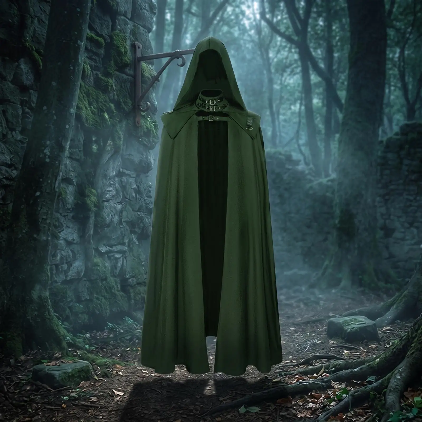 Hooded Gothic Cloak for Women with Buckle Straps Shiny Metallic Fabric Elegant Cape for Cosplay Events