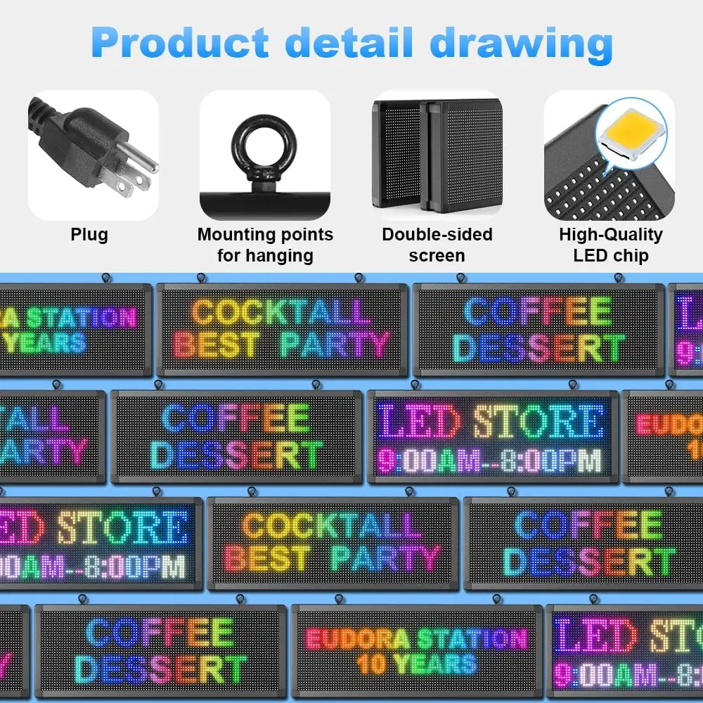 P10 Outdoor-Vollfarb-programmierbare doppelseitige LED-Schilder 40" x 15" mit programmierbarer WIFI-Scroll-LED-Werbedisplay