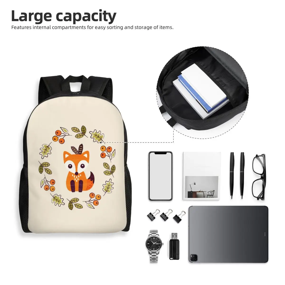 Little Fox With Autumn Berries Backpack Student Boys Girls BookBag School Bag Laptop Shoulder Bags