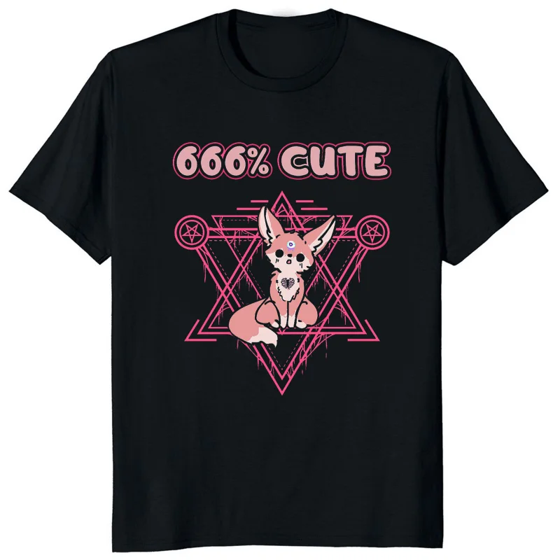 666% Cute Satan Demon Graphic Tshirts Funny Goat Kawaii Tee Hail Baphomet Horror Funny Evil T Shirt Men Women Summer Tee Shirts