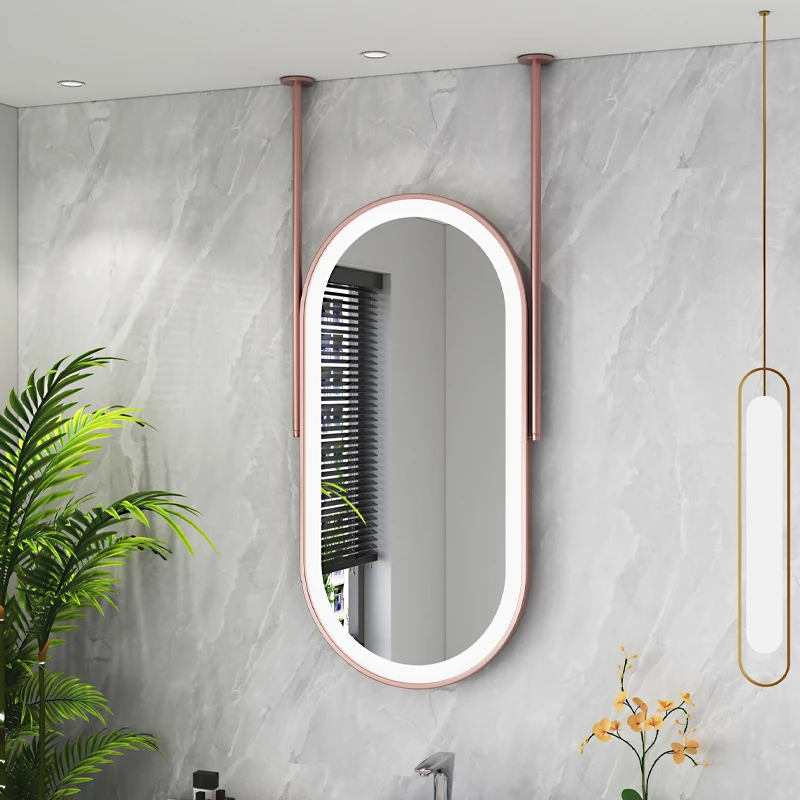 Elliptical Suspended Ceiling Mirror Hotel Bathroom Smart Mirrors Homestay Bathroom Mirror Decorative Vanity with Lighting 화장대 거울