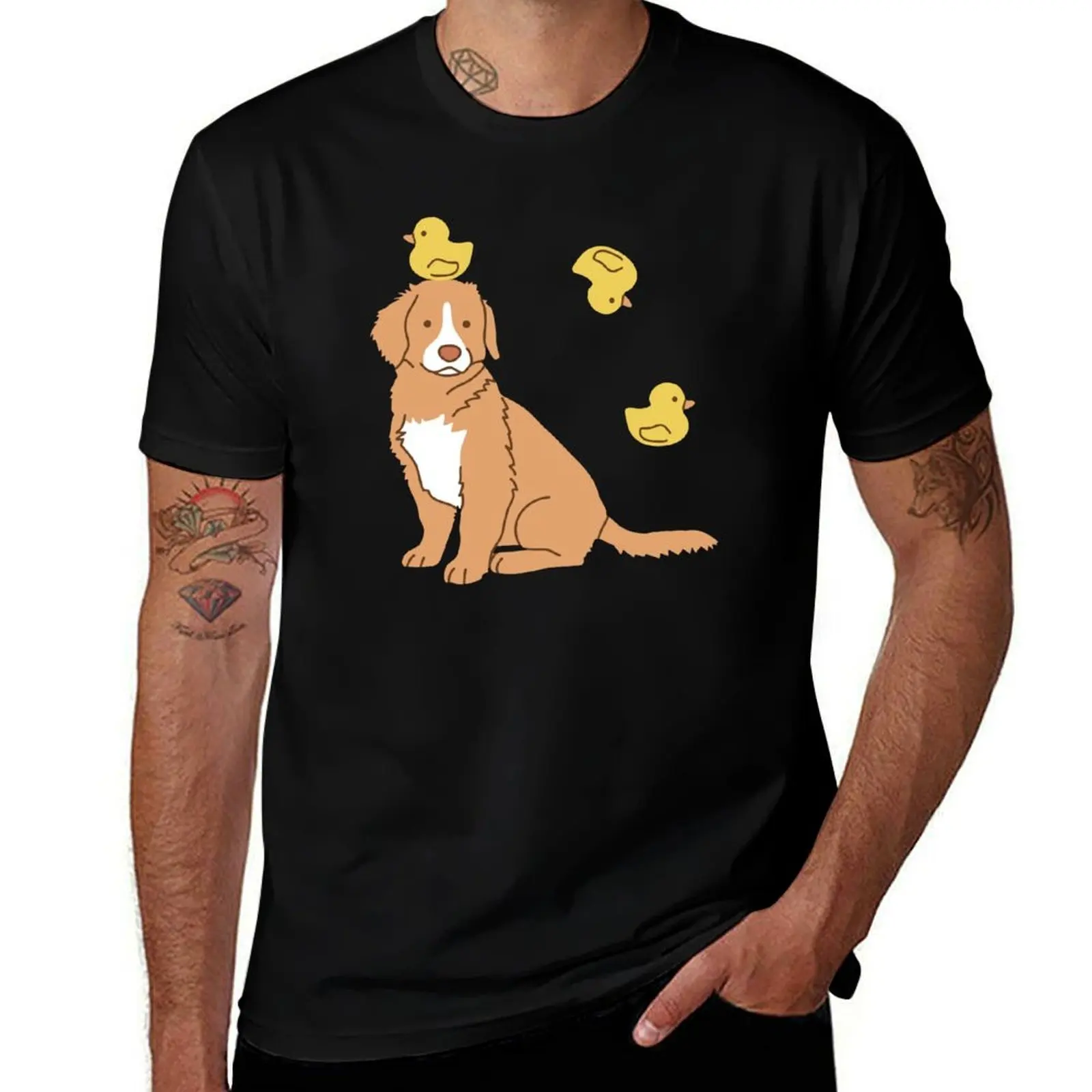 Duck Tolling Retriever and Rubber Ducks T-Shirt Big Size Crew Neck T-Shirt