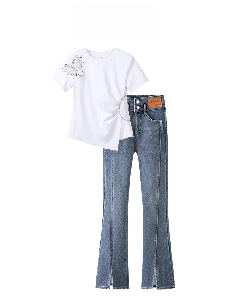 

plus Size Faionable High Waist Bell Bot Jeans Hong Kong Sle Summer 2024 Trendy plus Size Women's Clothing Matching