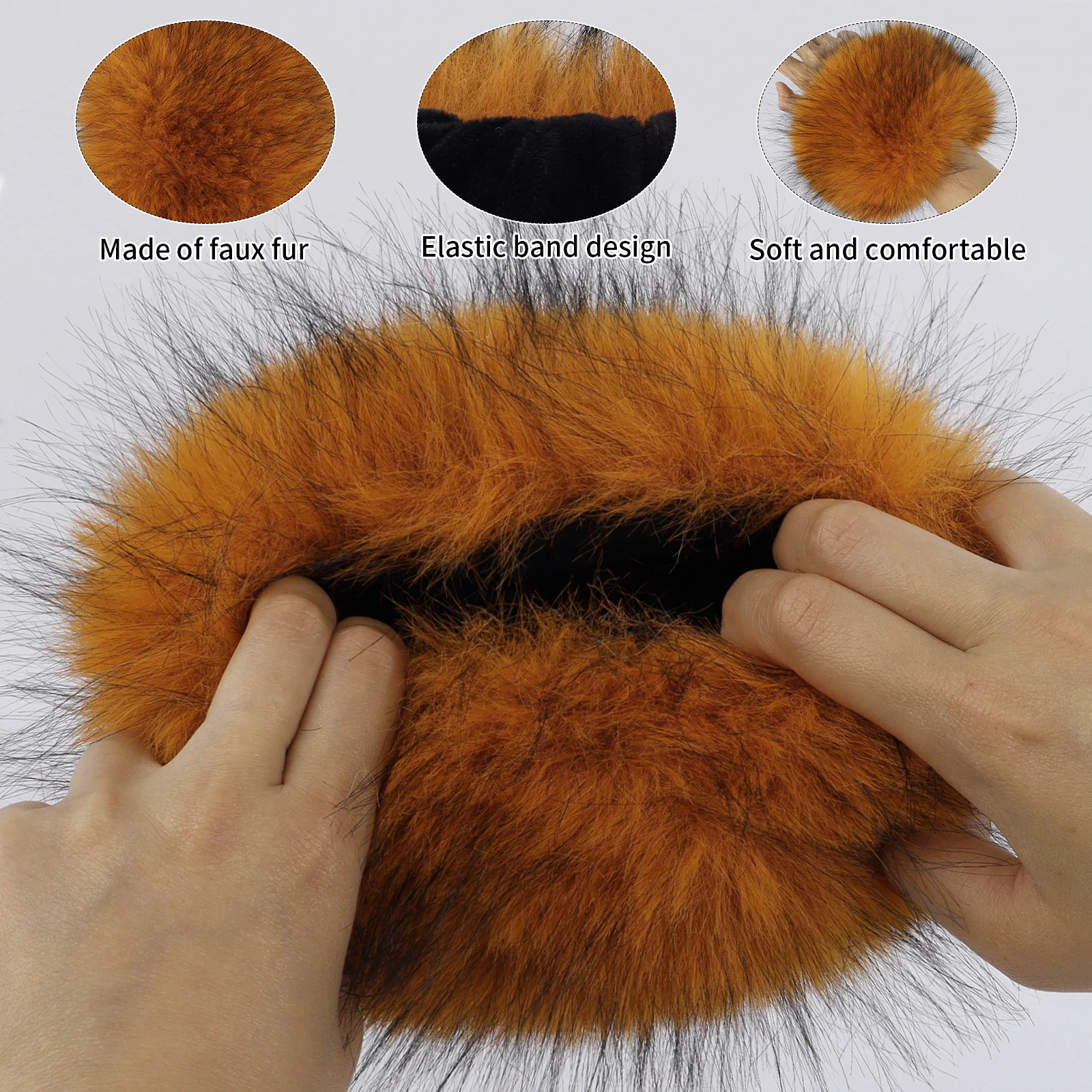 Faux Fur Wrist Cuffs Winter Furry Arm Warmers for Halloween Daily Cosplay Party Costume Accessories