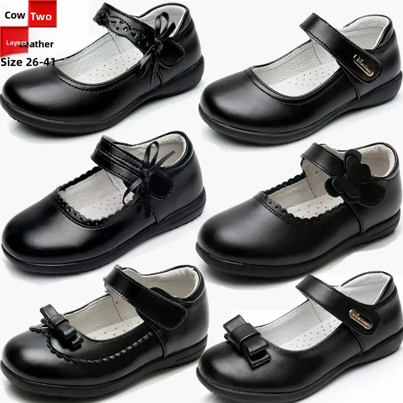 

Детская кожаная обувь для девочек, школьная танцевальная обувь с бантом на липучке, женская простая кружевная этикетка, детская обувь принцессы на мягкой подошве
