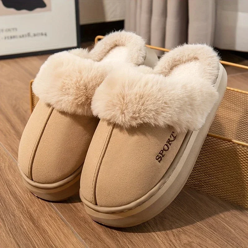 

Fashion Women Fluffy Slippers 2025 New Winter Indoor Thick Sole Slippers Anti-Slip Warm Unisex Shoes for Women Home Slides Women