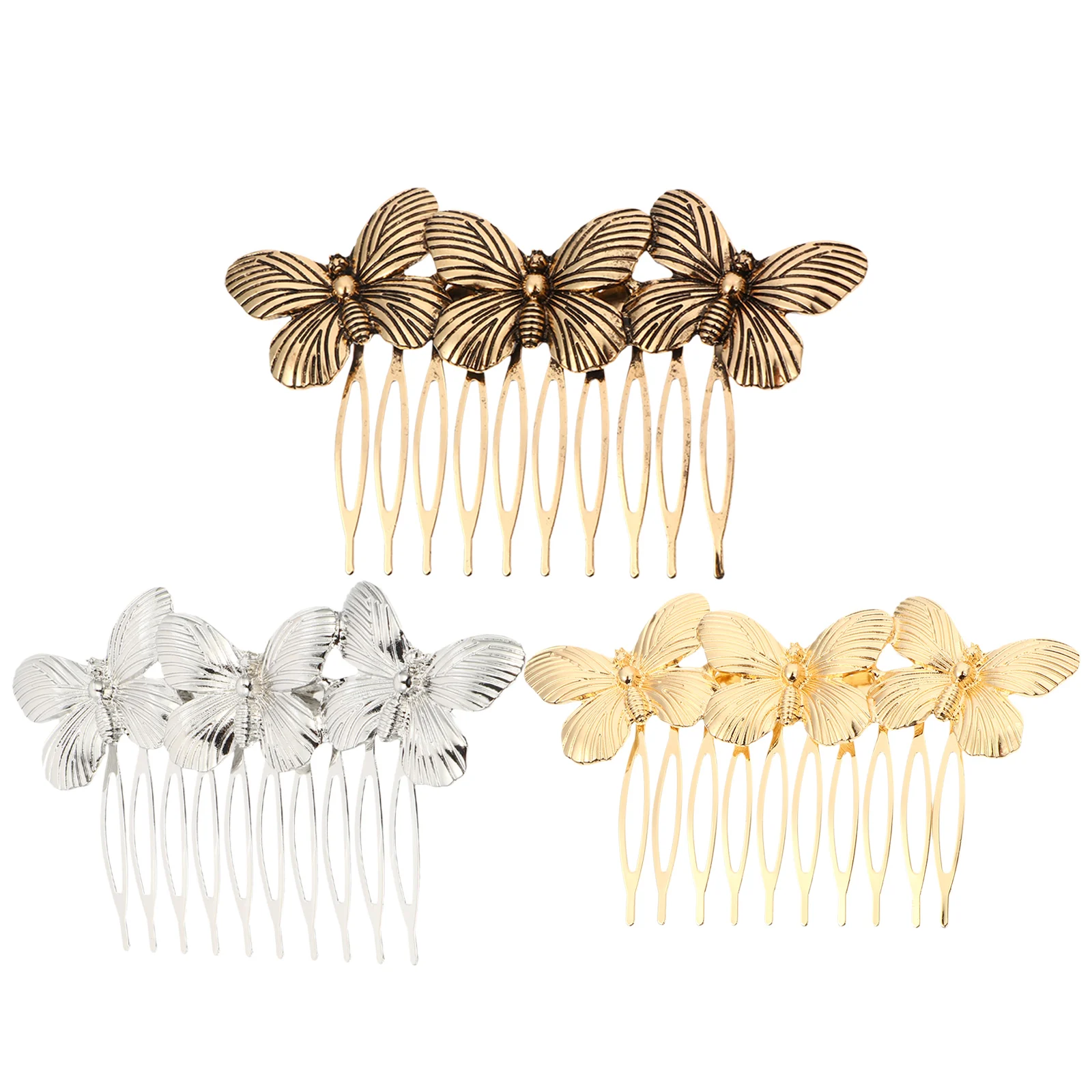 

3 Pcs Retro Hair Combing Accessories Jewelry for Women Bride Accessory Metal Clip Vintage Wedding Combs Clips Silver