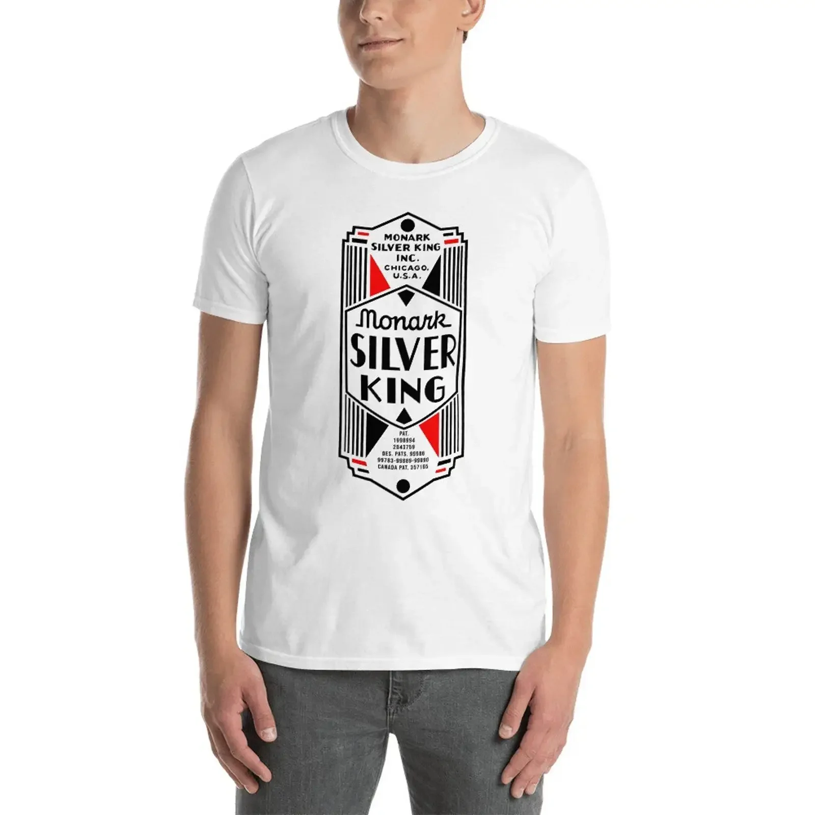Camiseta Vintage com Emblema de Bicicleta Monark Silver King, Lavada, Unissex, Roupas de Designer, Top Versátil para Uso Diário