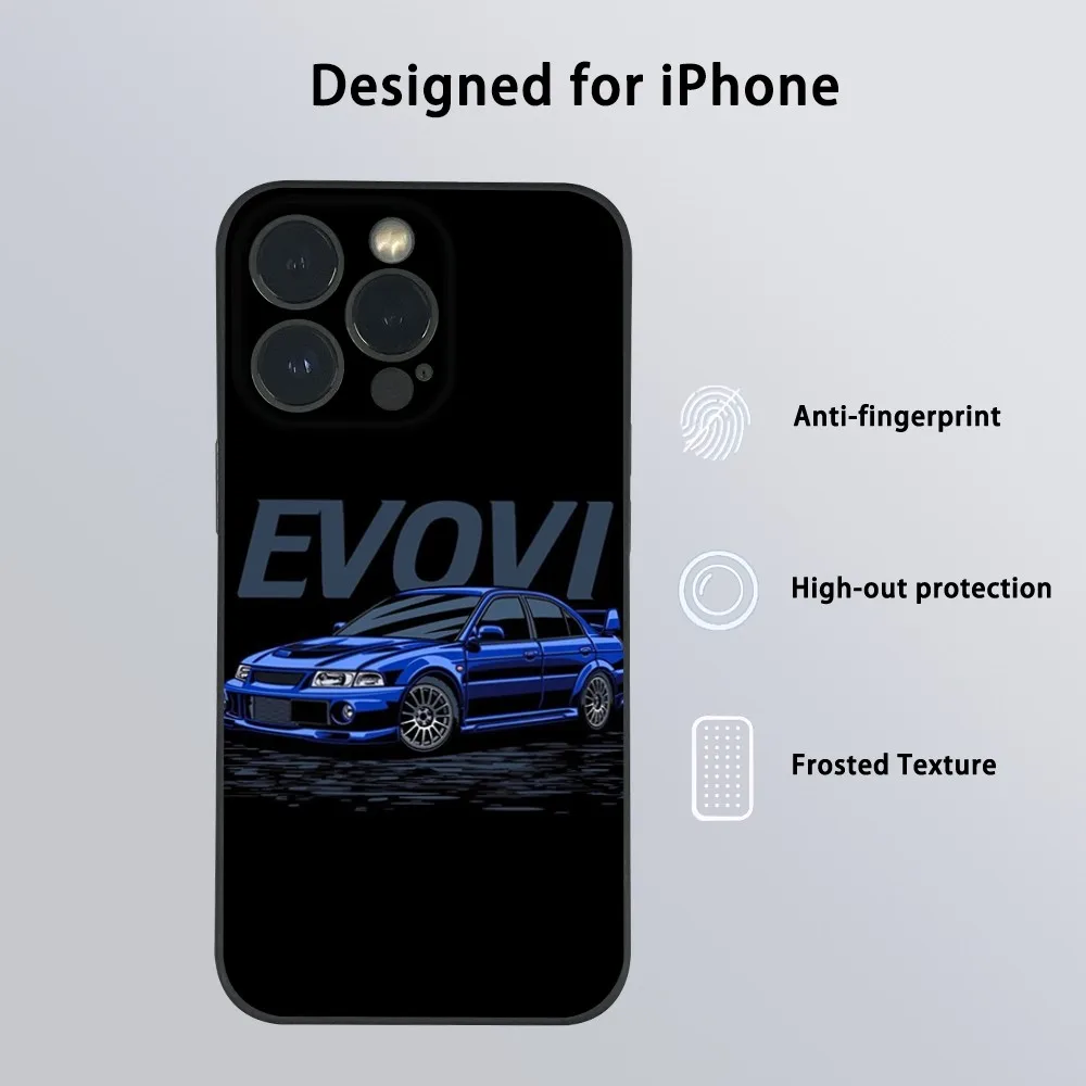 Cool Black EVO X Refit Car Phone Case For iPhone 16 15 14 13 12 11 Pro Max Plus Mini Frosted Soft Shell Funda #4