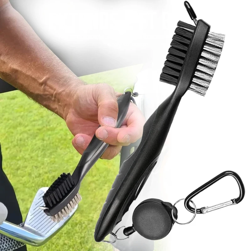 Golfschläger-Reinigungsbürste und Rillenreiniger mit einziehbarem Clip, 60 cm ausziehbar, Messing, ergonomisches Design, lässt sich leicht am Golftasche befestigen