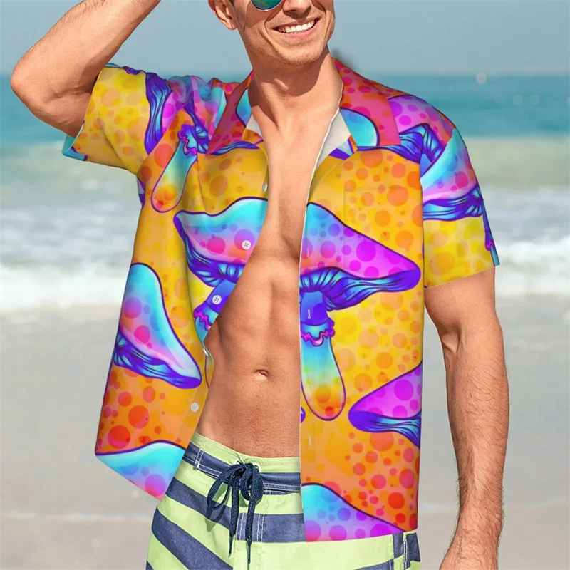 Camisa hawaiana de manga corta para hombre y mujer, camisa con estampado de setas coloridas, a la moda, para vacaciones y playa, Tops florales de calle