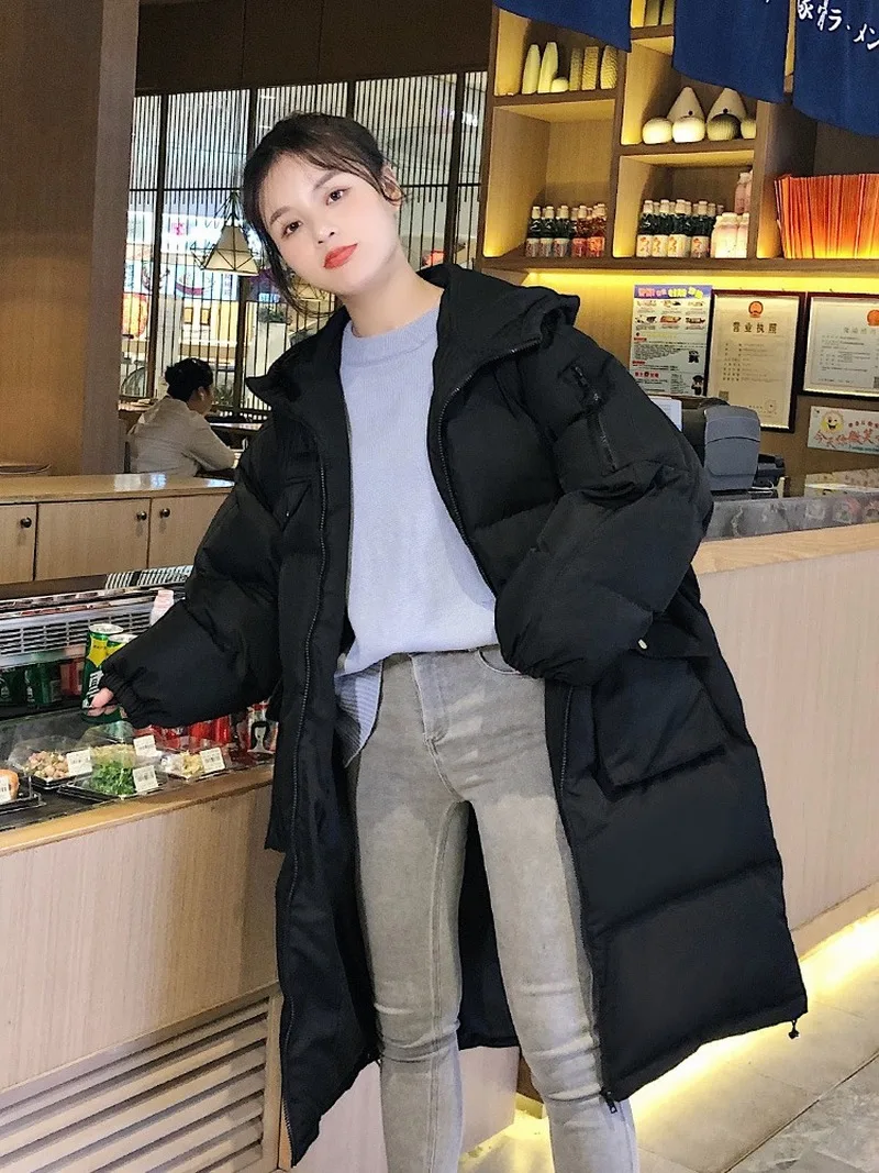 Plus Size Overcoat Winter Warm Cotton Jacket White  New Women Thick Down Padded Jacket Korean Loose Mid-length Hooded Black