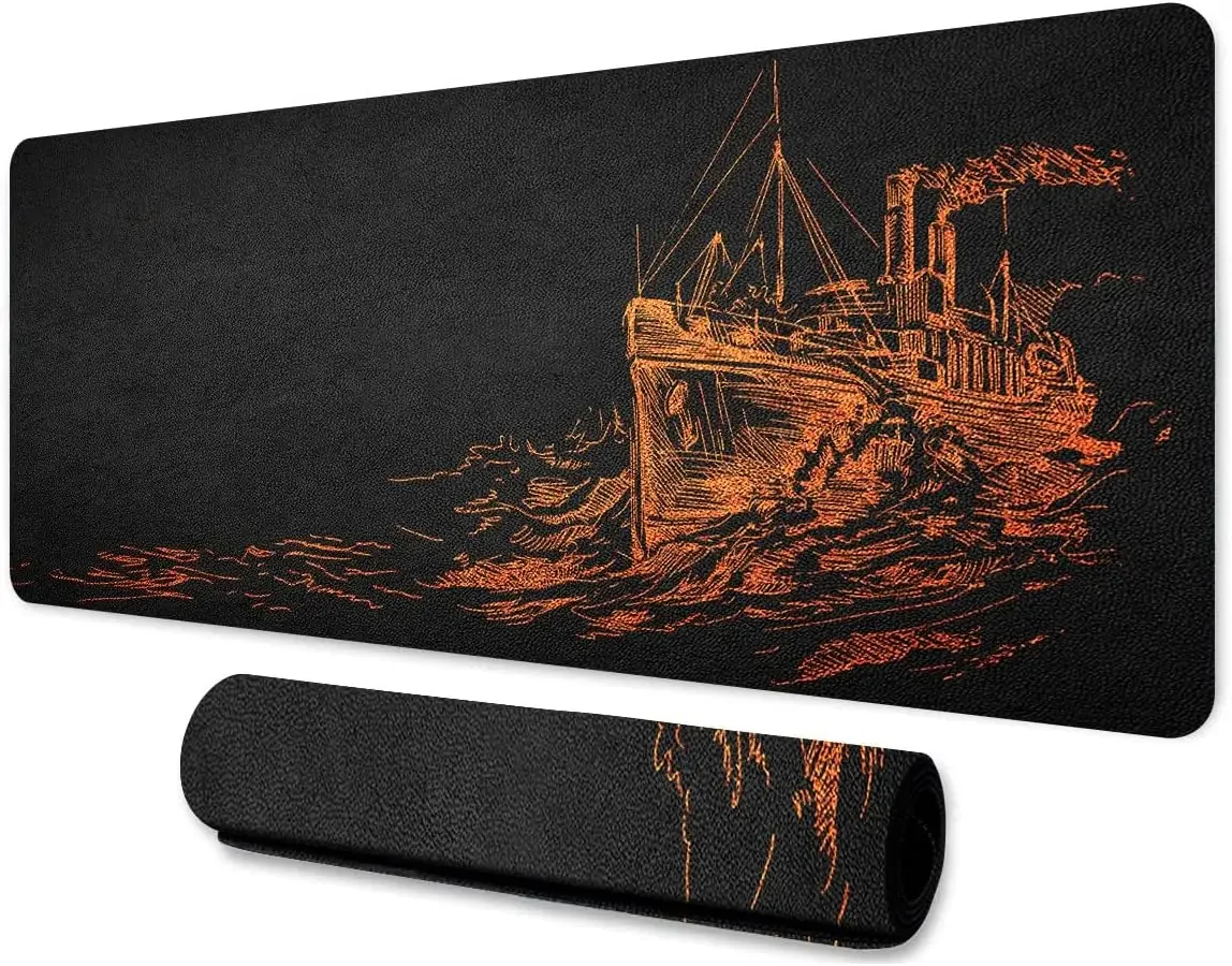 

Boat Large Mouse Pad with Stitched Edge 31.5x11.8 Inch Retro Ocean Steam Ship Pattern Game Mouse Pad for Home Office Gaming Work