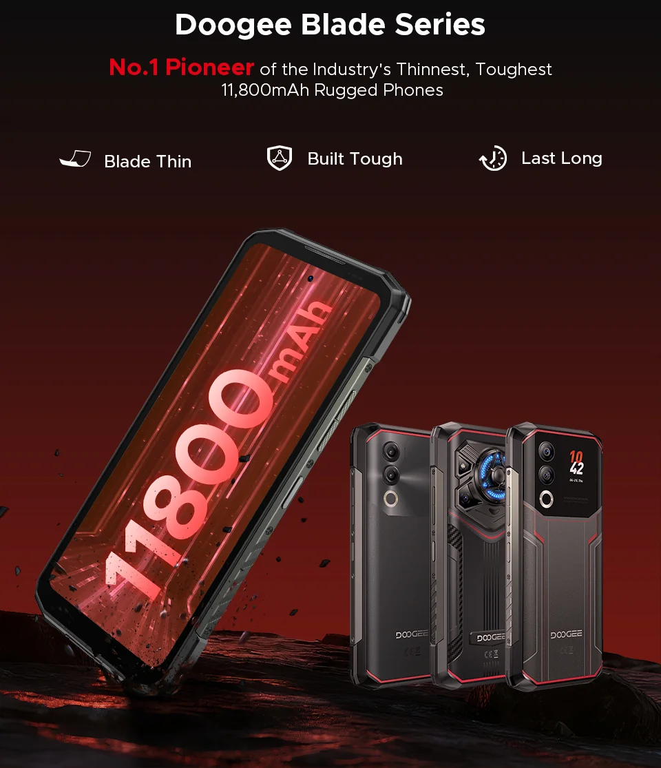 DOOGEE Blade20 Pro Rugged Smartphone 24GB+256GB 11800mAh UNISOC T7200 6.56" Screen 50MP+20MP Camera Night Vision 125dB Speaker