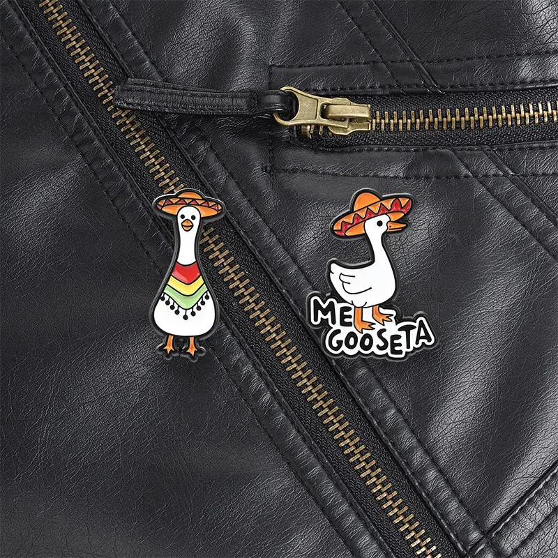 Sombrero Goose Duo Pin Red Yellow Green Poncho Mexican Fiesta Vibe for Tequila Fans and Humor Enthusiasts Casual Outfit