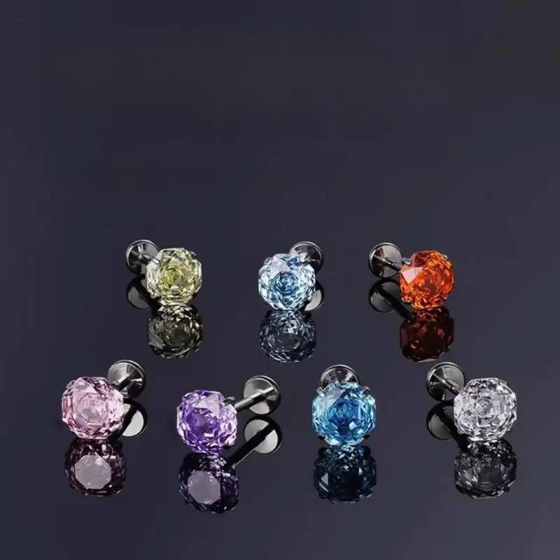 Модные серьги-гвоздики взрывного цвета с розой и цирконием, 8 мм, титановая сталь, плоское дно, резьбовая игла, ушная кость