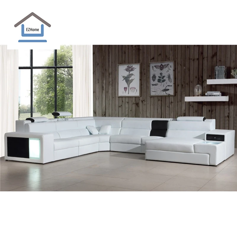 أريكة مسرح منزلي متعددة الوظائف وحديثة وبسيطة الاستخدام لعام 2020، أريكة جلدية فاخرة لغرفة المعيشة مع أضواء LED