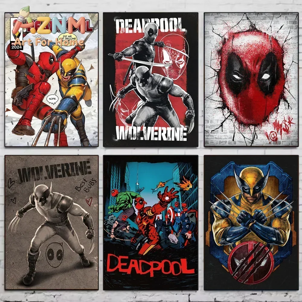 AZNM Deadpool y Wolverine, póster sin marco con motivos de la película, impresión de cómic de acción de superhéroes, ideal para decorar el hogar, la habitación de los niños o la sala de juegos.