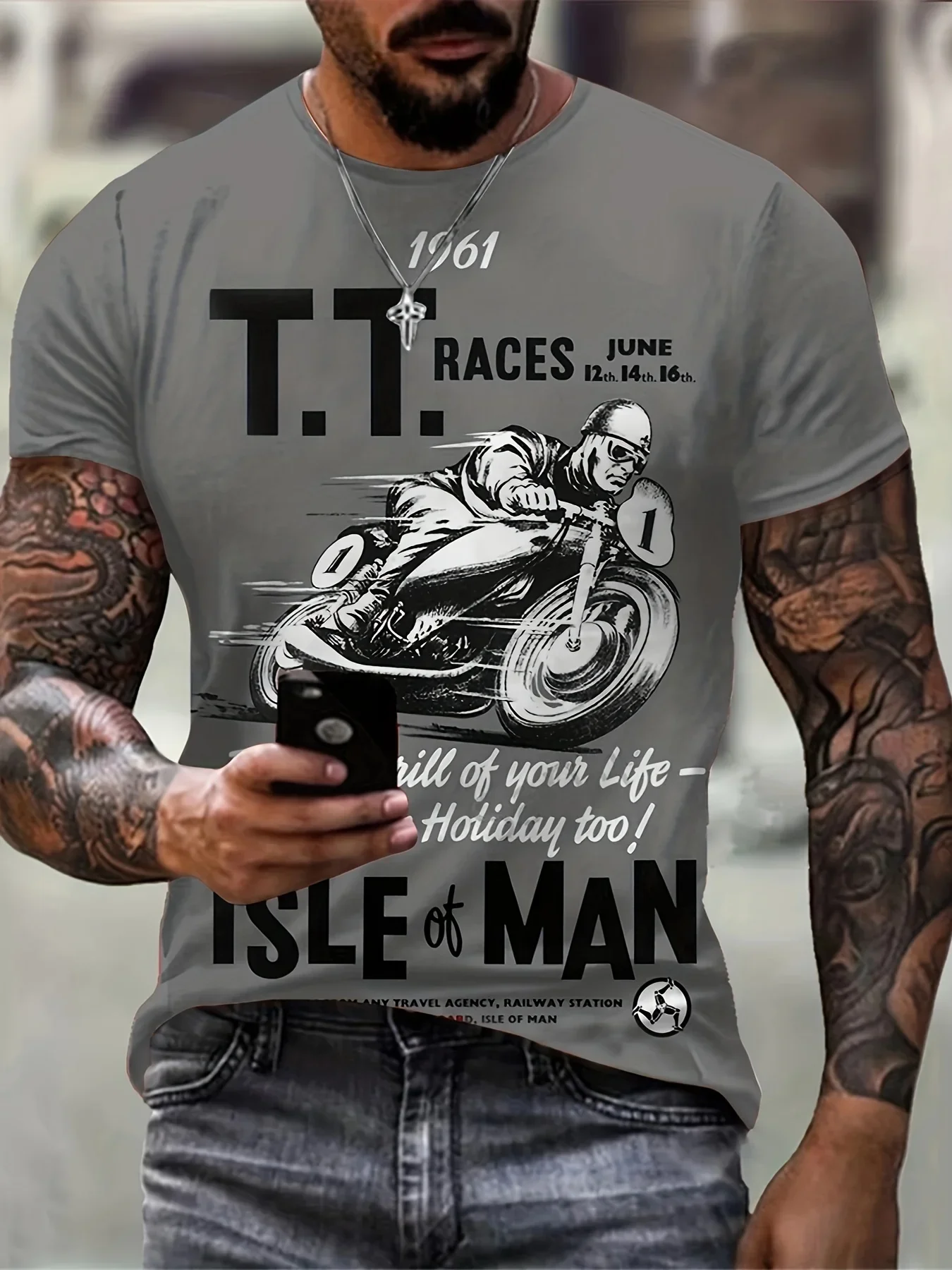 2024 T-Shirt For Men\'s Motorcycle Printed 3D Tshirts Summer Oversized T-Shirt Men\'s Short Sleeve Tops Men\'s Clothing Streetwear