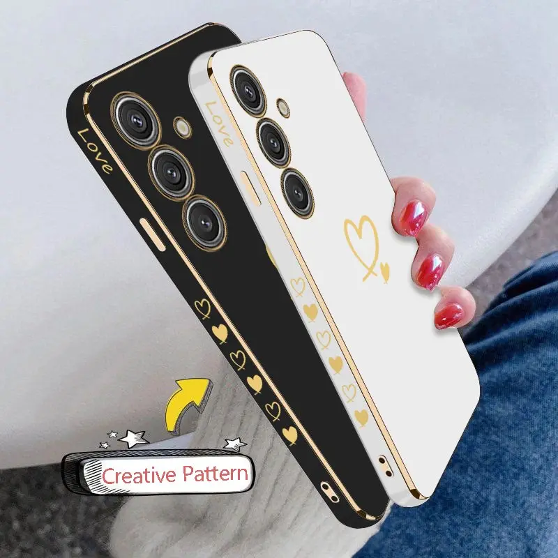 A55 Gemini Heart Luxury Plating Phone Case For Samsung A55 A54 A35 A14 A24 A25 M14 M54 F54 A15 A05S A04S A34 M15 F15 Cover