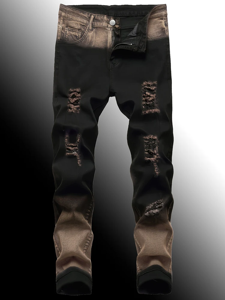 

Men's Slim Fit Jeans Korean Style Spring Summer New Embroidered Black Trousers Trendy Pants for Men