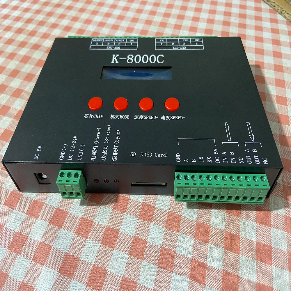 K-8000C Controller LED Pixel SPI Off-line DC5V-24V 12V Programmable DMX SD Card For WS2811 WS2812 RGB Full Color LED Pixel Light