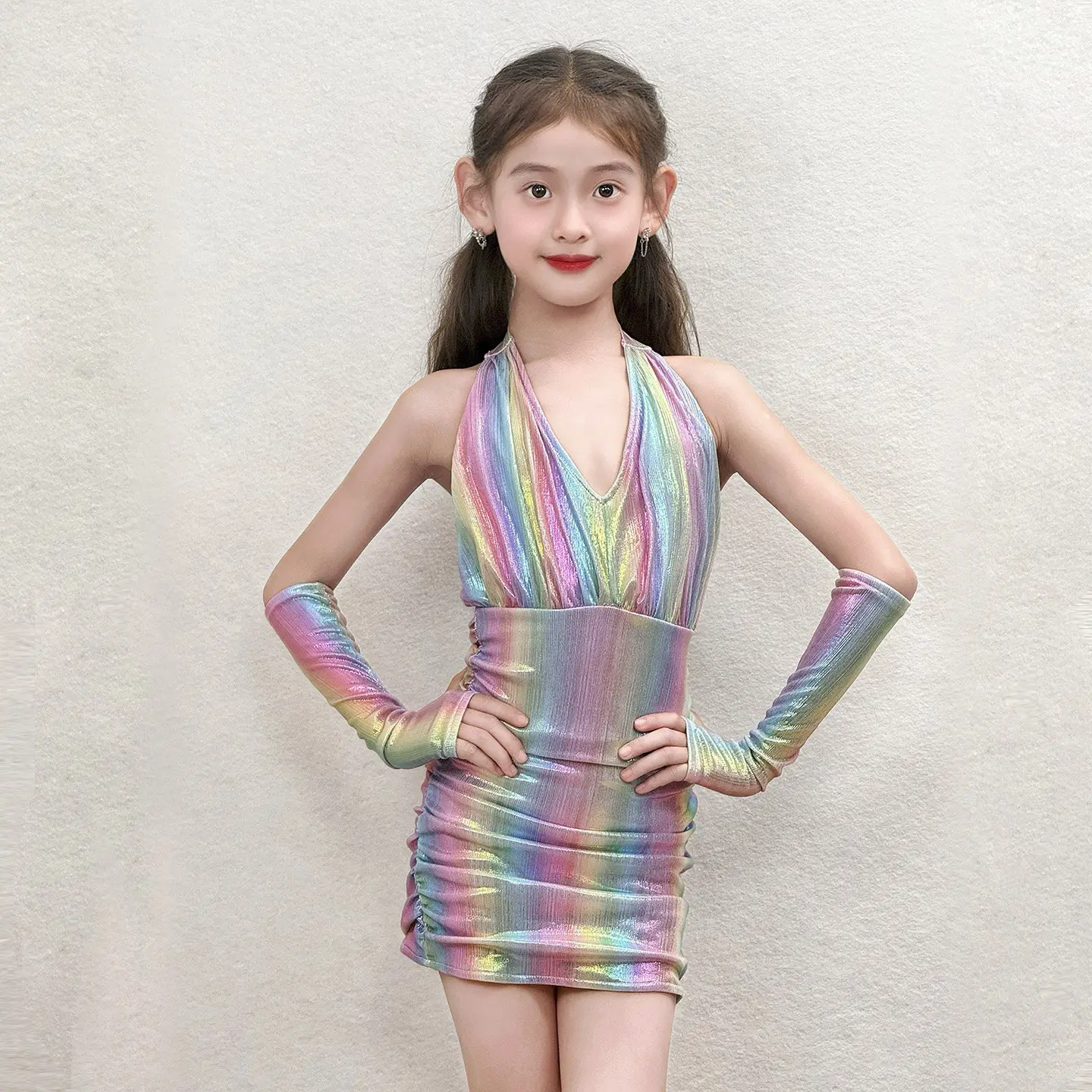

2026 Children Latin Dance Competition Clothing For Girls Samba Chacha Salsa Dress Practice Wear Kids Latin Dance Dress XH4870