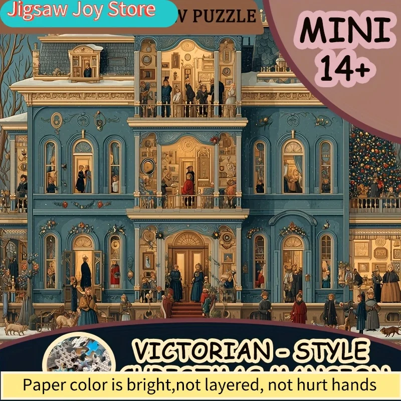 Un puzzle en papier pour adultes intitulé « Maison de Noël de style victorien », adapté aux jeux de société et aux activités en famille.