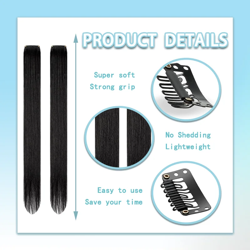 12 Pcs Clip in Hair Extensions, 22 Inch Colored Hair Extensions Party Highlights Long Straight Synthetic Hairpieces for Women